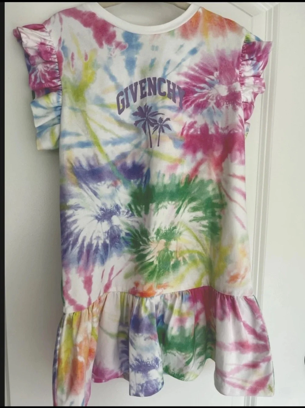 Givenchy Tie-Dye Ruffle-Hem Cotton Jersey Dress - Multi-Color